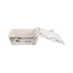 3R Studios White and Black Stoneware Butter Dish with Lid, Farm Scene Design thumbnail 3