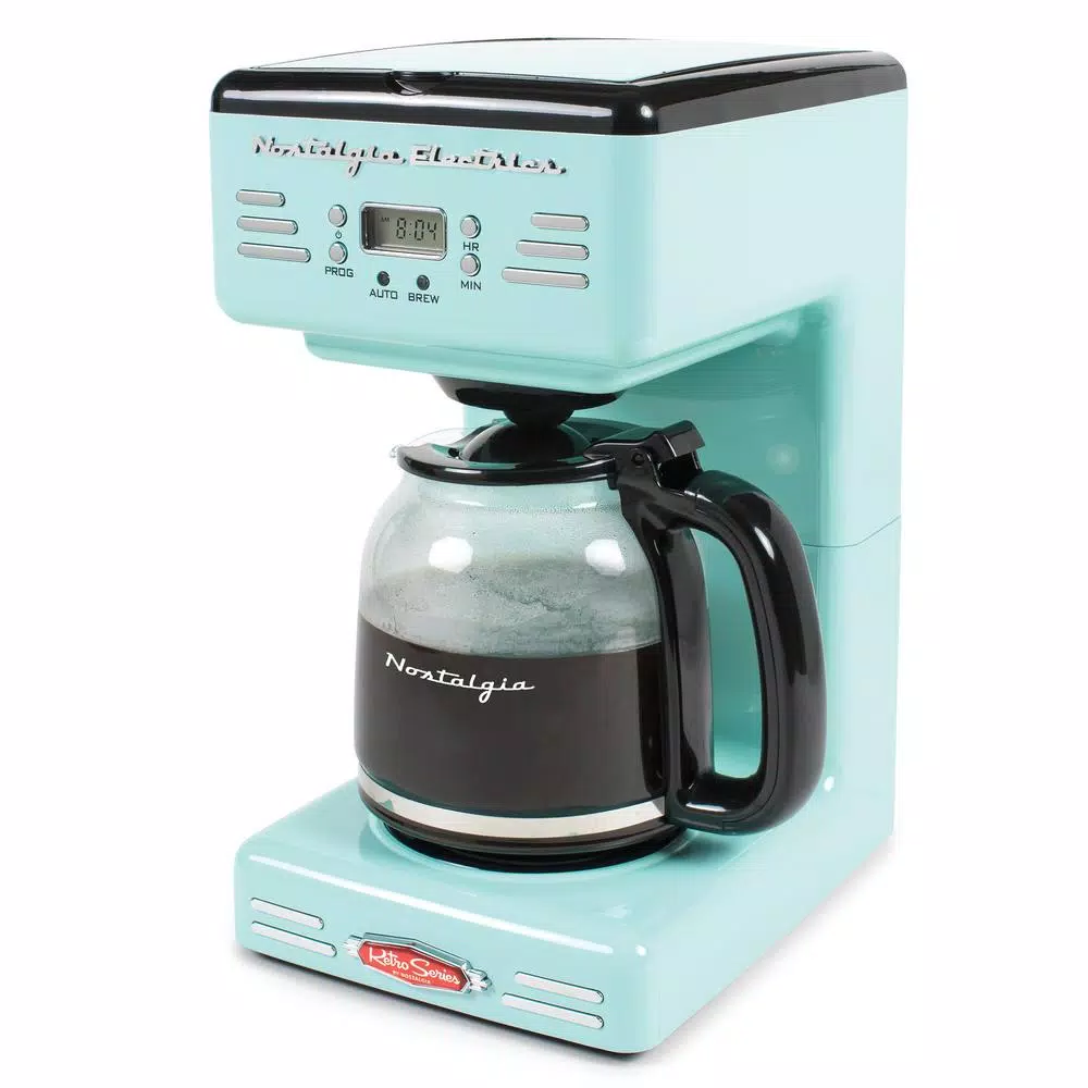 Nostalgia 12-Cup Programmable Drip Coffee Maker with Pause and Serve, Aqua Blue