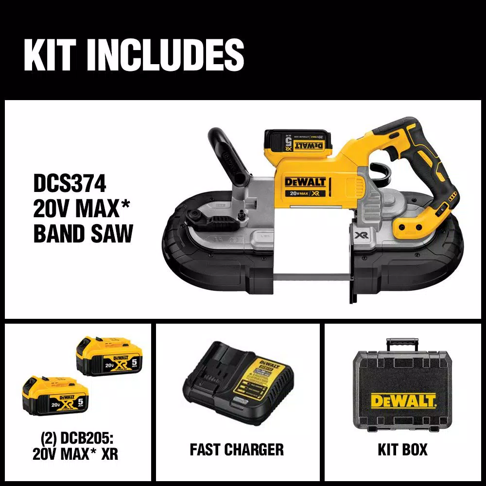 DEWALT 20V MAX XR Cordless Brushless Deep Cut Band Saw Kit with (2) 5 Ah Batteries and Charger