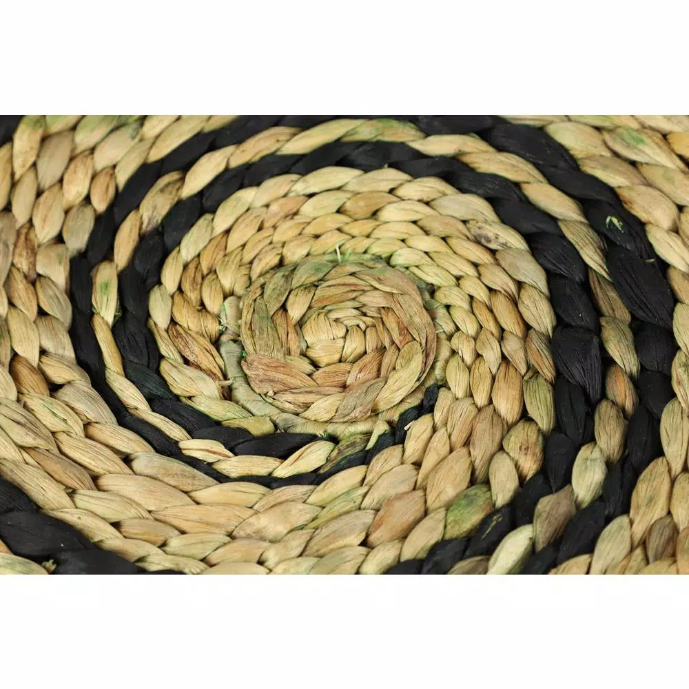 LITTON LANE Natural and Black Spiral Design Wicker Trays, Set of 3