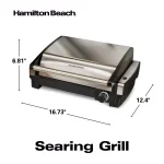 Hamilton Beach Searing Grill 118 sq. in. Stainless Steel Indoor Countertop Grill with Non-Stick Plates thumbnail 2