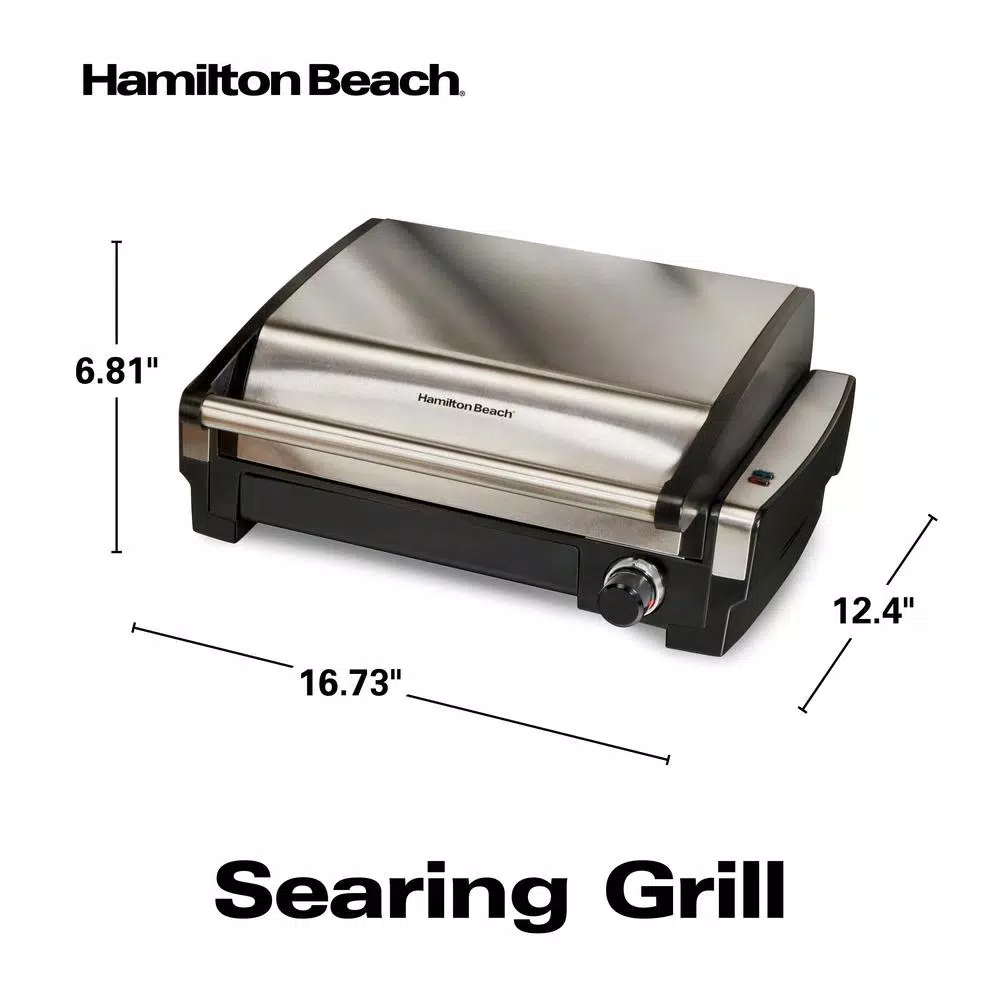 Hamilton Beach Searing Grill 118 sq. in. Stainless Steel Indoor Countertop Grill with Non-Stick Plates