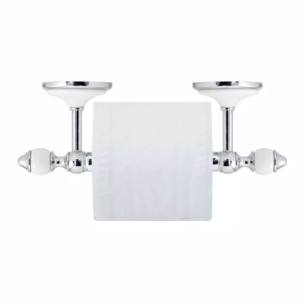 MODONA ARORA Toilet Paper Holder - White Porcelain & Polished Chrome Stainless Steel Roller
