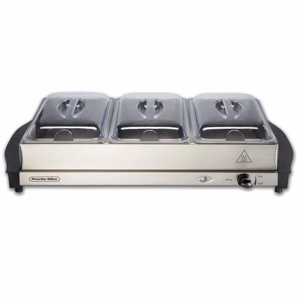 Proctor Silex 6.6 Qt. Stainless Steel Buffet Server and Warming Tray with 3 Removable Pans