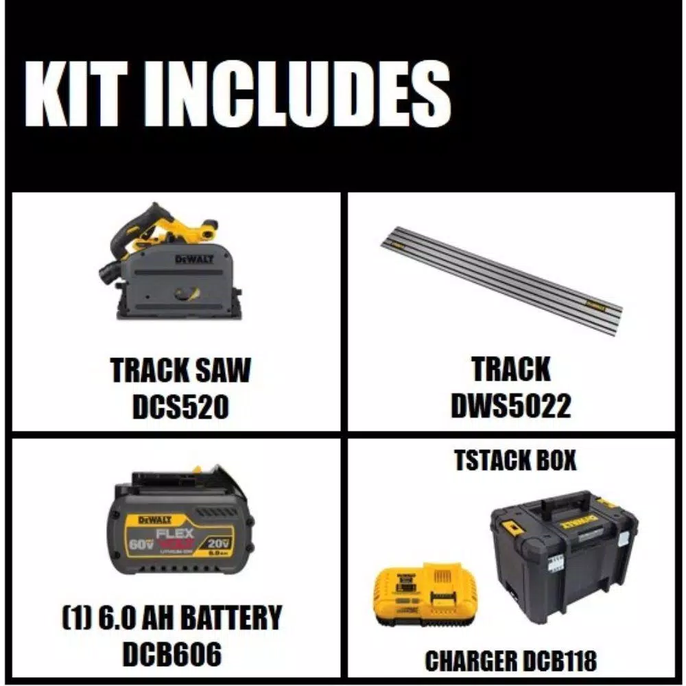 DEWALT FLEXVOLT 60V MAX Cordless Brushless 6-1/2 in. Track Saw Kit with 6.0Ah Battery & 59 in. Track