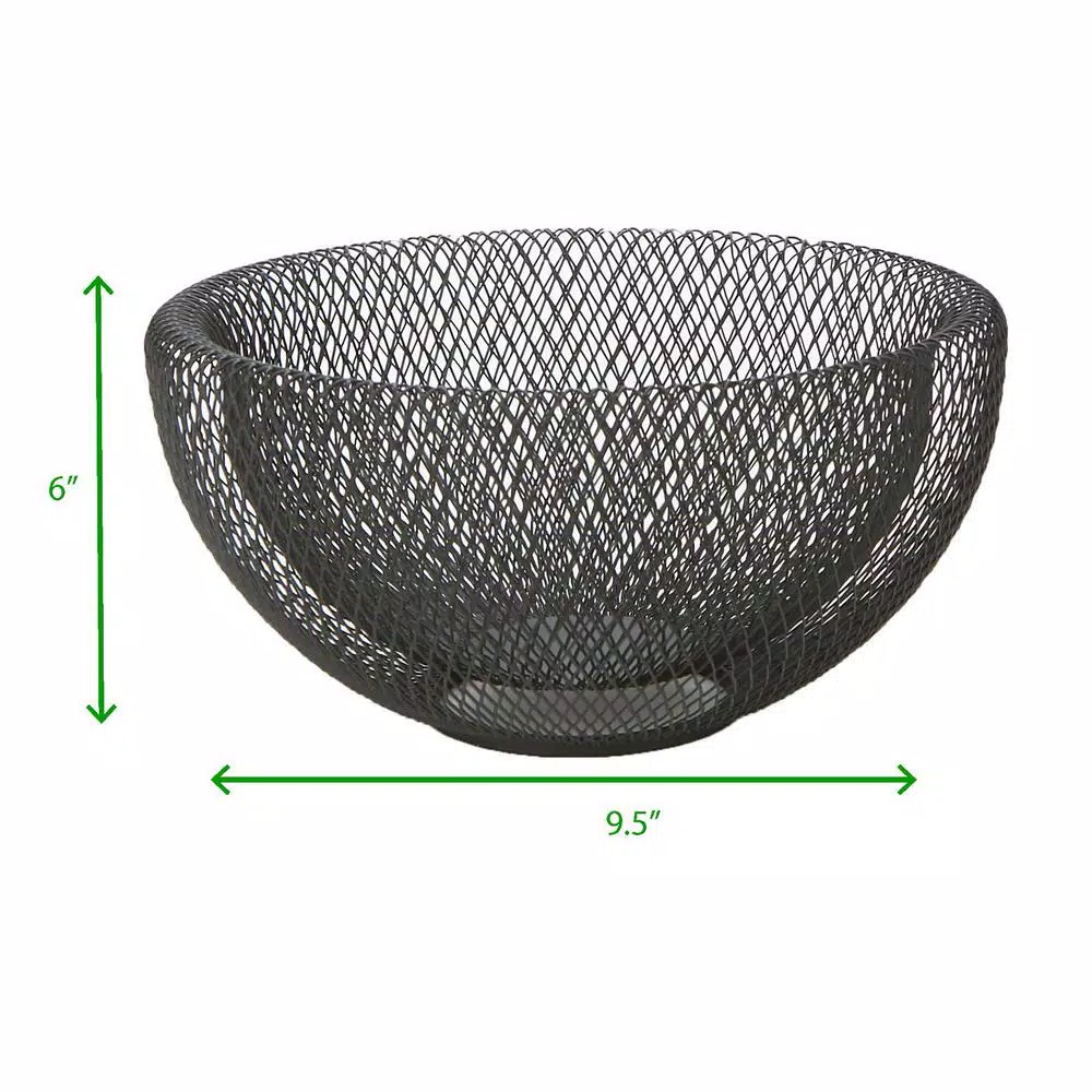 Mind Reader Black Metal Mesh Fruit Bowl - Round Decorative Wire Produce Basket