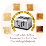Boyel Living 1500W 4-Slice Wide Slot Toaster with Dual Independent Control Panels, Silver thumbnail 3