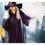 Haunted Hill Farm 6 ft. Animatronic Talking Witch with Broomstick Halloween Prop thumbnail 5