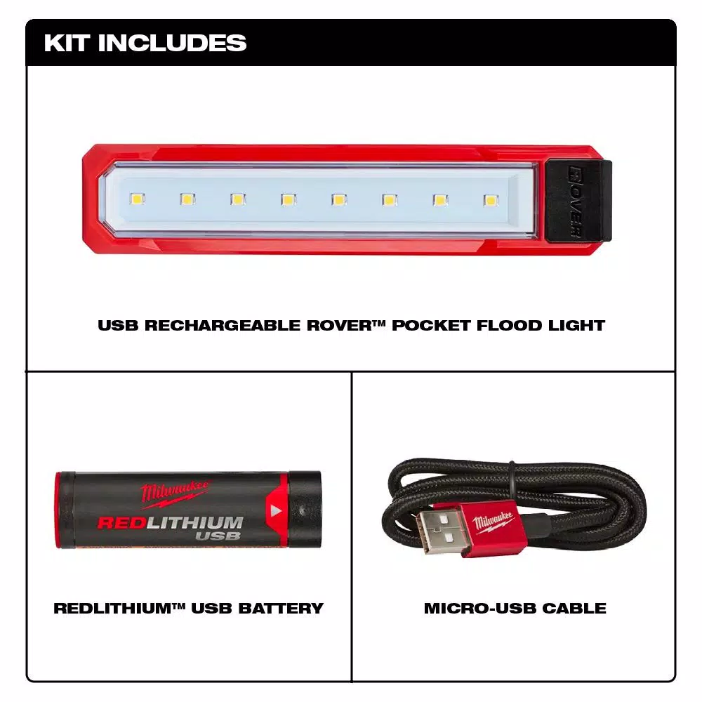 Milwaukee 445 Lumen LED Rover Rechargeable Pocket Flood Light with REDLITHIUM USB