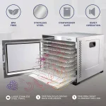 Ivation 10-Tray Stainless Steel Electric Food Dehydrator, 1000W with Digital Timer and Temperature Control thumbnail 4