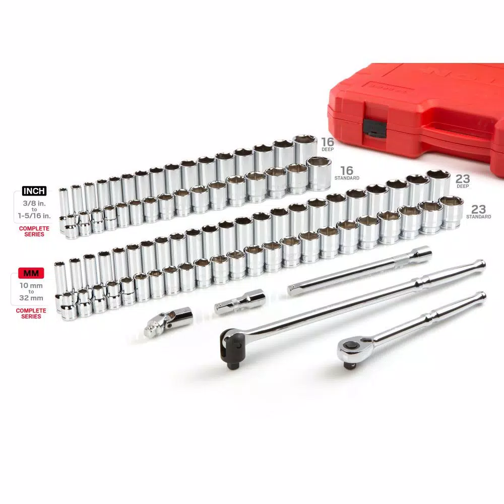 TEKTON 84-Piece 1/2 in. Drive 6-Point Socket and Ratchet Set, SAE and Metric