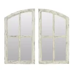 Aspire Home Accents Pueblo Distressed Off-White Wood Arch Windowpane Mirror Set (27 x 15 in.) thumbnail 1