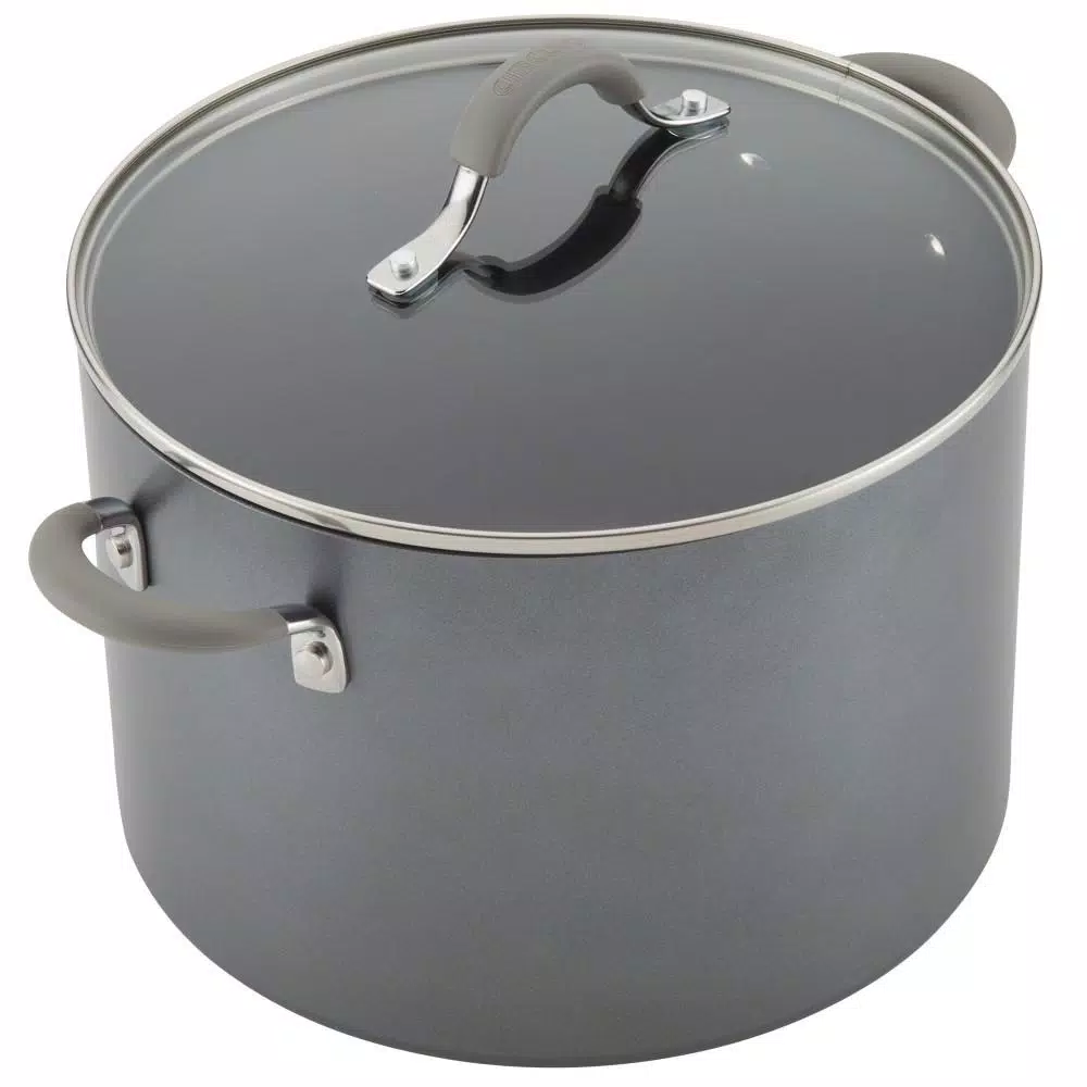 Circulon Elementum 10-Quart Hard-Anodized Aluminum Nonstick Stock Pot with Glass Lid, Oyster Gray