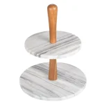 Creative Home 2-Tier Natural Marble and Acacia Wood Cake Dessert Stand, Round Pastry & Fruit Server thumbnail 2