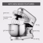 VIVOHOME 650W 6-Qt. Silver Tilt-Head Kitchen Stand Mixer with 6 Speeds thumbnail 2