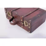 Vintiquewise Antique Style Small Wooden Suitcase Decorative Box with Leather Straps and Cherry Finish thumbnail 4