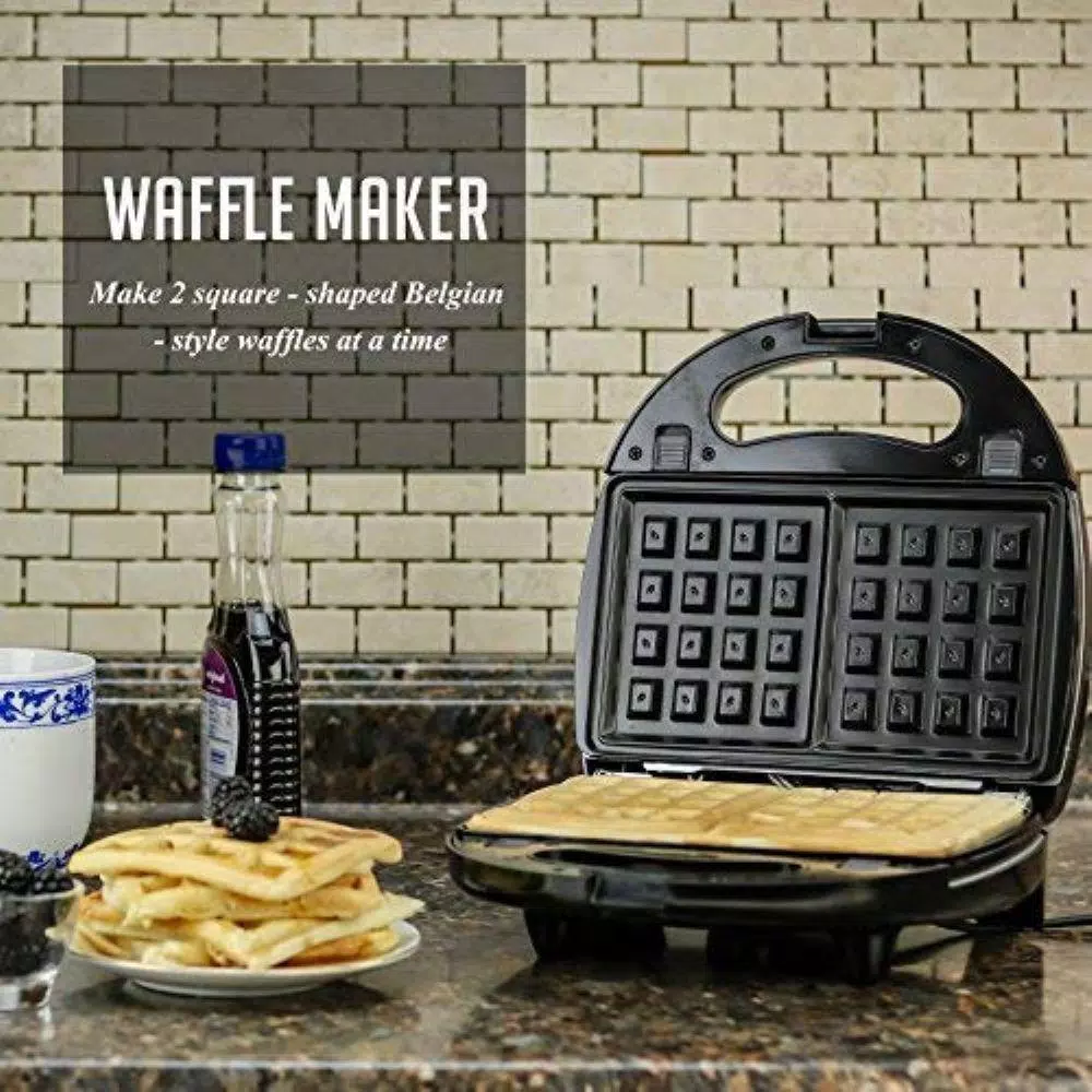 Ovente 3-in-1 Electric Sandwich Maker, Waffle and Grill Maker with Detachable Non-Stick Plates, 750W, Black