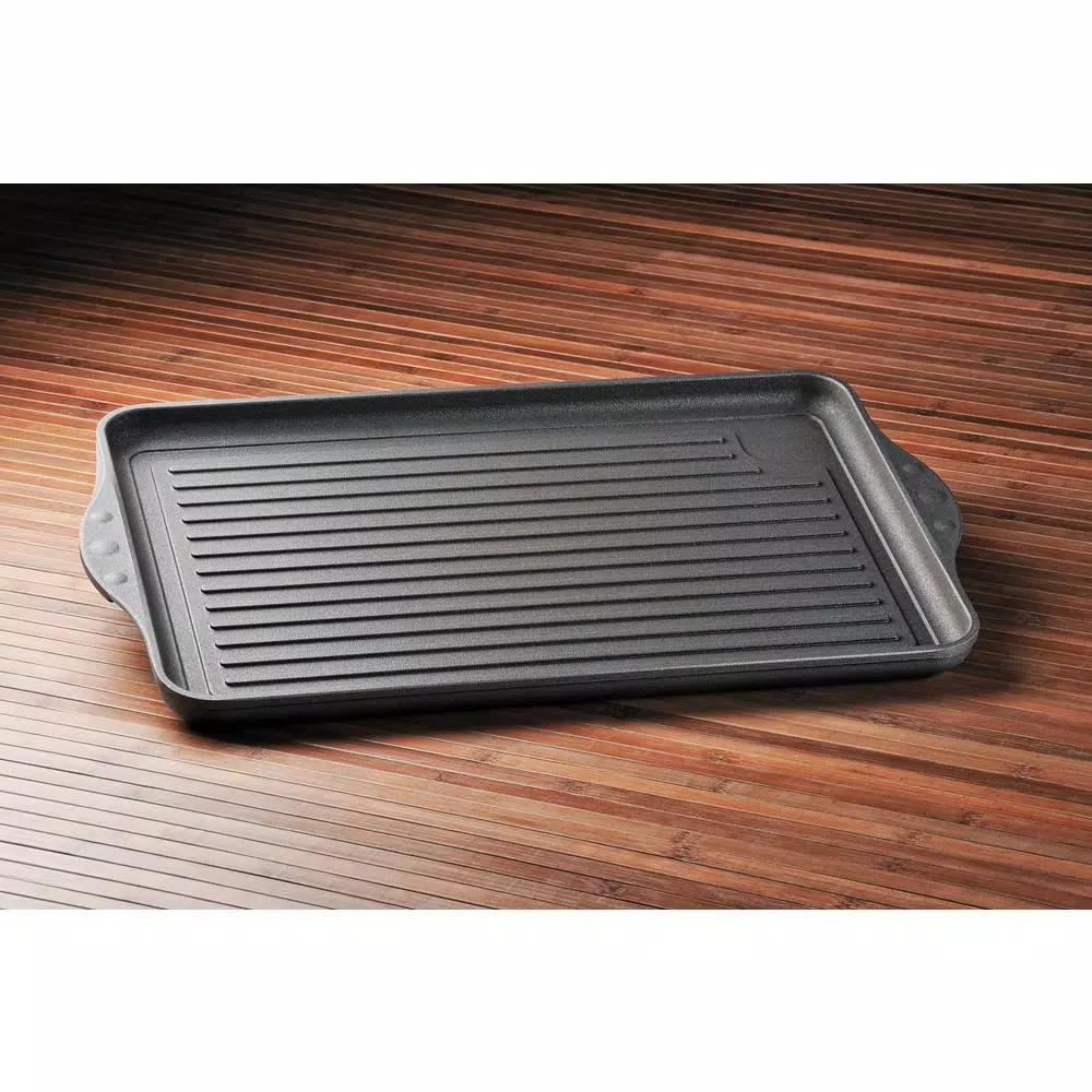 Swiss Diamond 17 in. Cast Aluminum Nonstick Double Burner Grill Pan, Gray