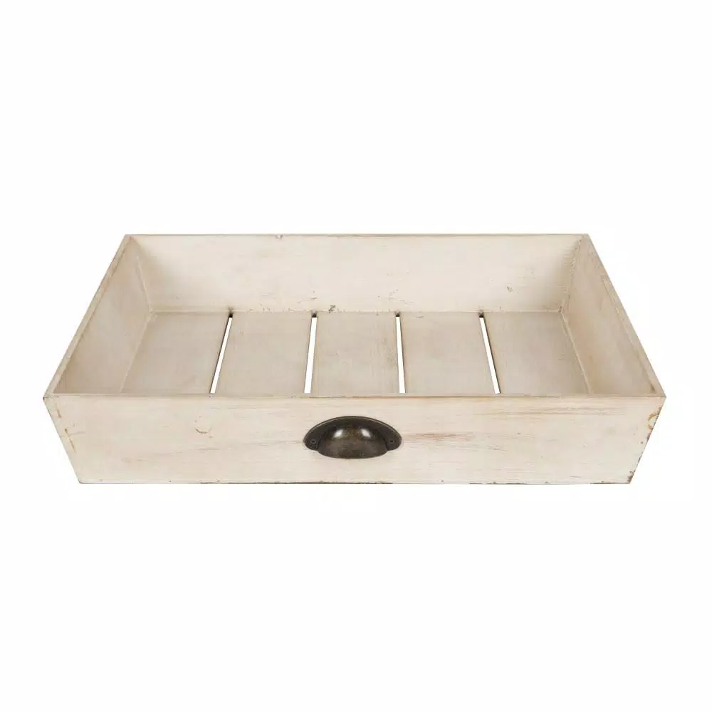 Kate and Laurel Woodmont White Decorative Wood Tray - Large Square Rustic Farmhouse Accent