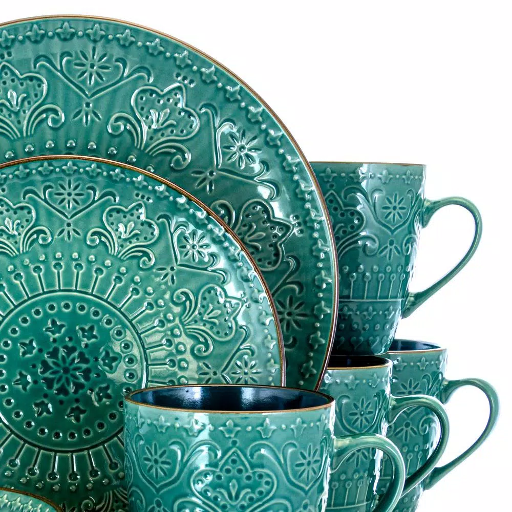 Elama 16-Piece Sea Green Stoneware Dinnerware Set, Service for 4