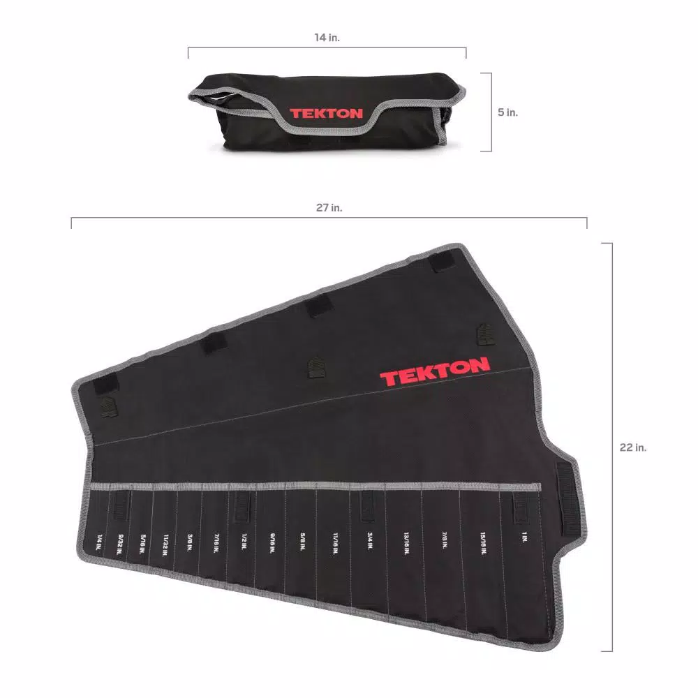TEKTON 15-Tool Combination Wrench Roll-Up Pouch, 1/4 in. to 1 in.
