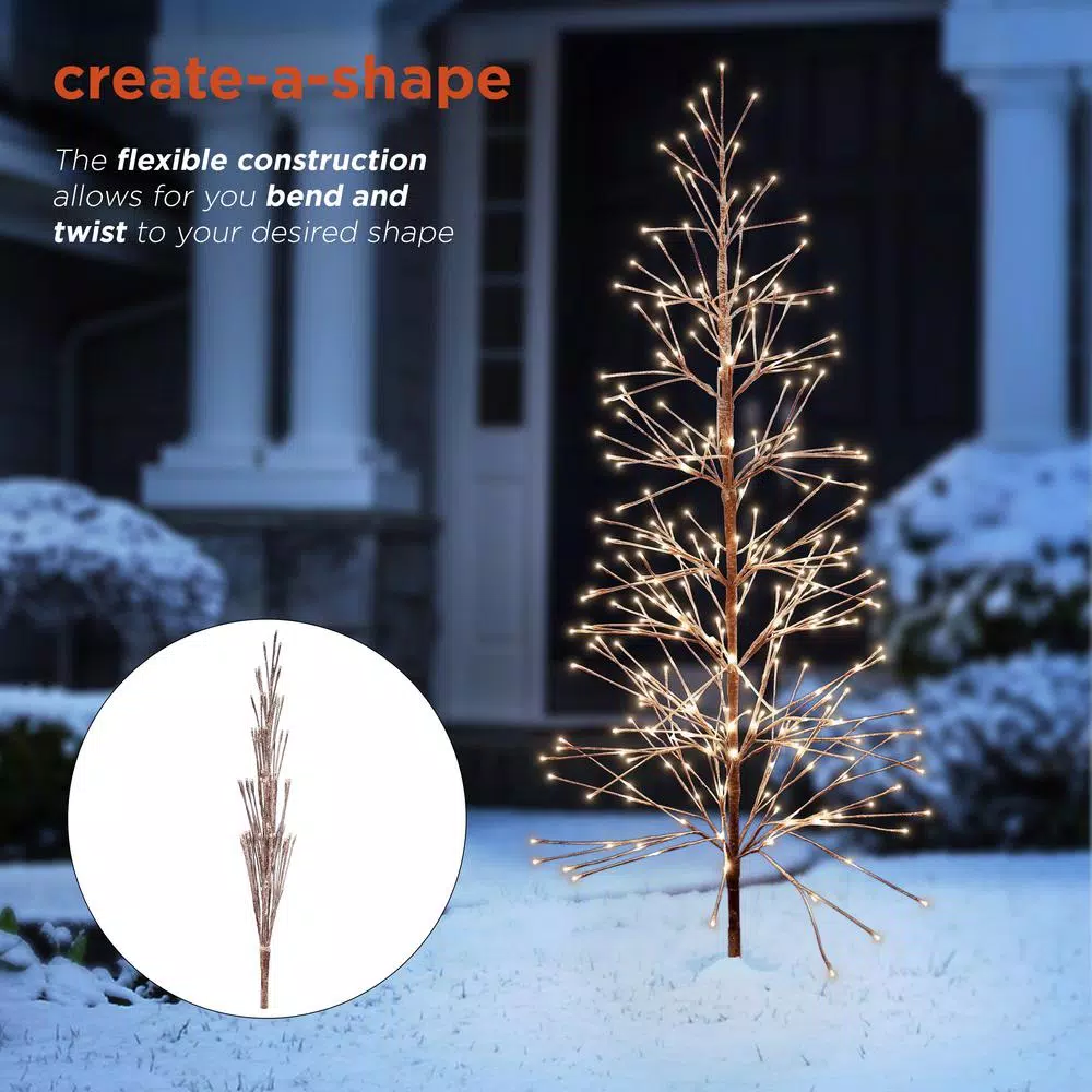 Alpine Corporation 6ft Frosty Flocked Brown Artificial Christmas Tree with Warm White LED Lights
