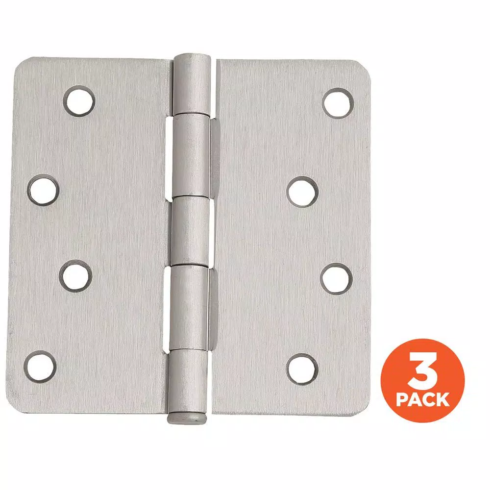 Design House 4 in. x 1/4 in. Radius Satin Nickel Steel Door Hinge Value Pack (3-Pack)