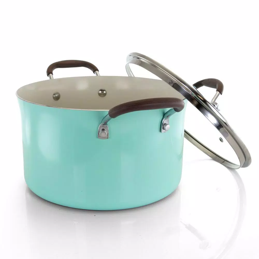 Oster Carrick 6 Qt. Round Aluminum Nonstick Dutch Oven with Glass Lid, Mint