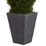 Nearly Natural 4 ft. Artificial Cypress Double Spiral Topiary Tree in Slate Planter, UV Resistant Indoor/Outdoor thumbnail 3