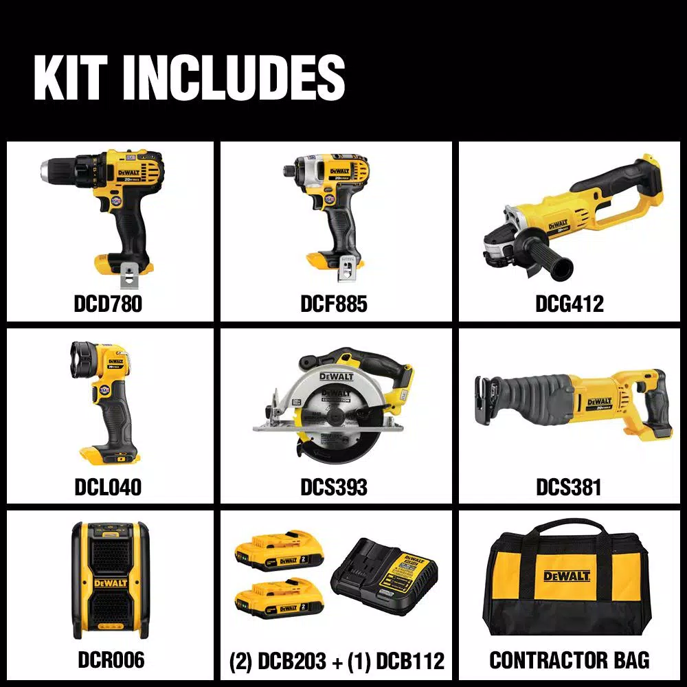 DEWALT 20V MAX Cordless 7-Tool Combo Kit with (2) 2.0 Ah Batteries & Charger
