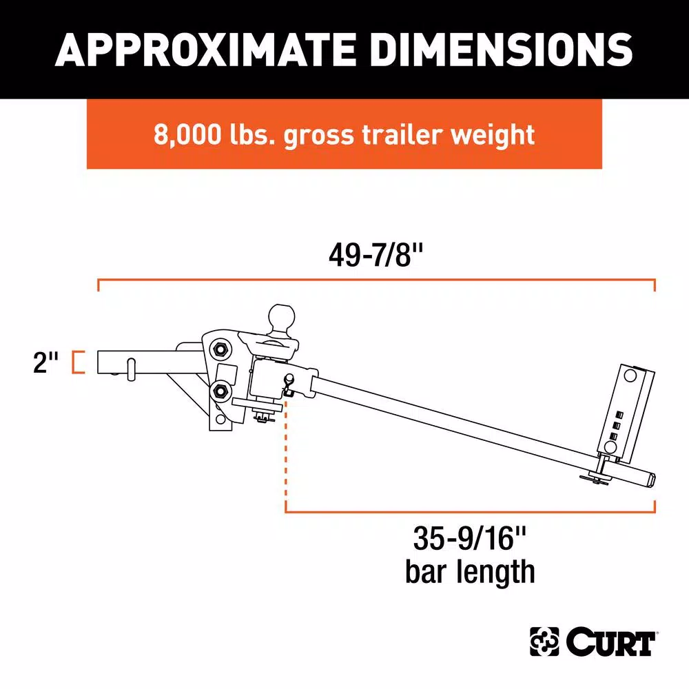 CURT TruTrack Weight Distribution System, 5,000 - 8,000 lbs. Capacity, 35-9/16" Bars