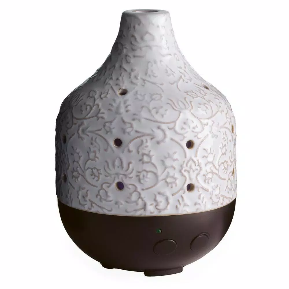 Airome 9.9 in. Botanical Ceramic Essential Oil Diffuser with Decorative Scroll Motif