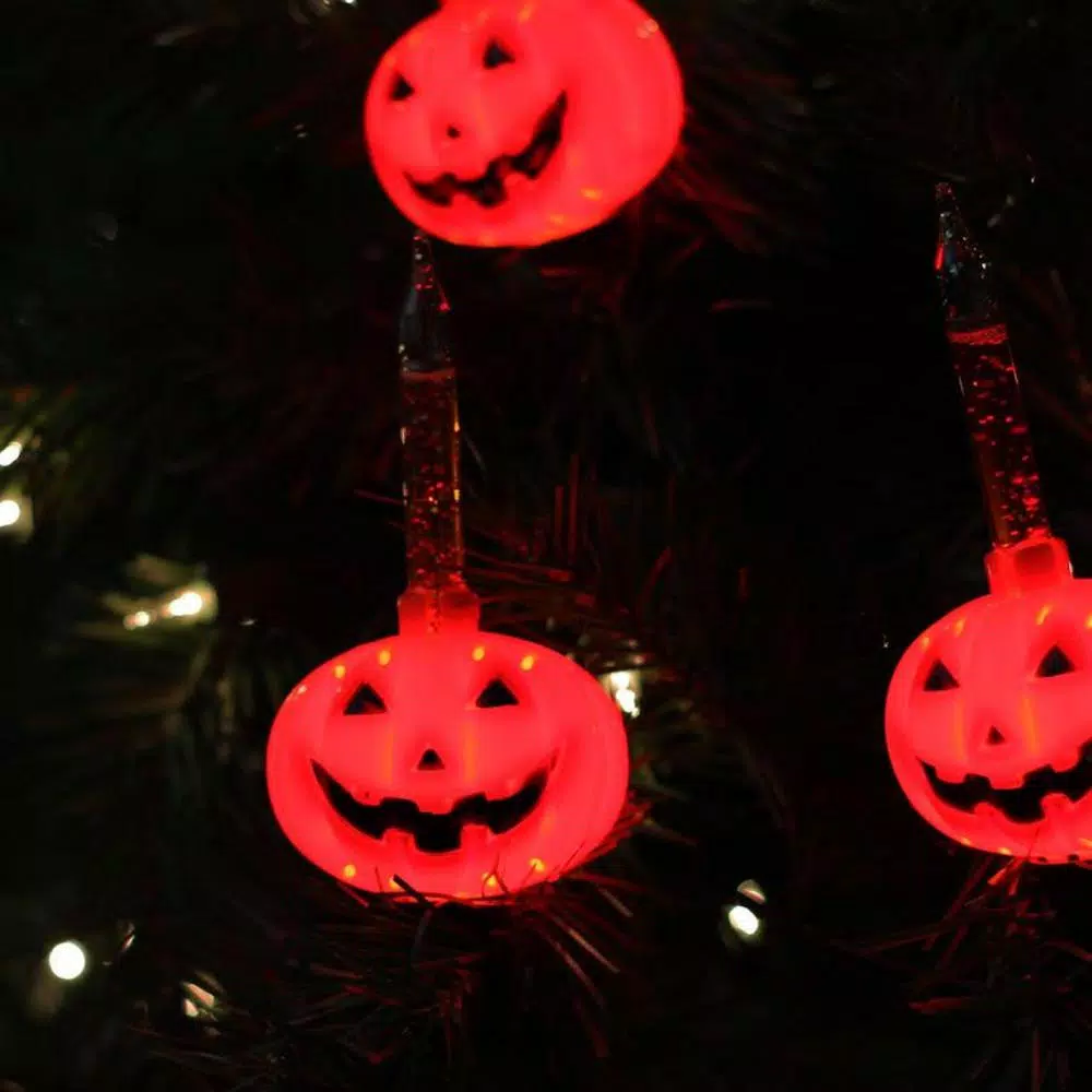 Northlight Orange Pumpkin Halloween Bubble Light Set with Gold Glitter - 10 ft. String Lights (Set of 10)