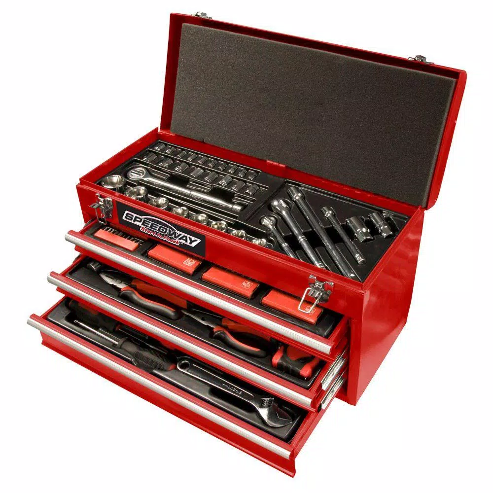SPEEDWAY 24 in. 3-Drawer Steel Tool Chest with 118-Piece Bonus Tool Set