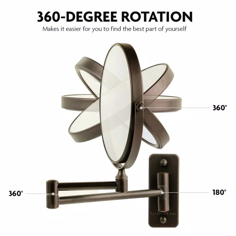 Ovente Wall Mounted Dual-Sided Makeup Mirror, 1x/10x Magnification, Antique Bronze