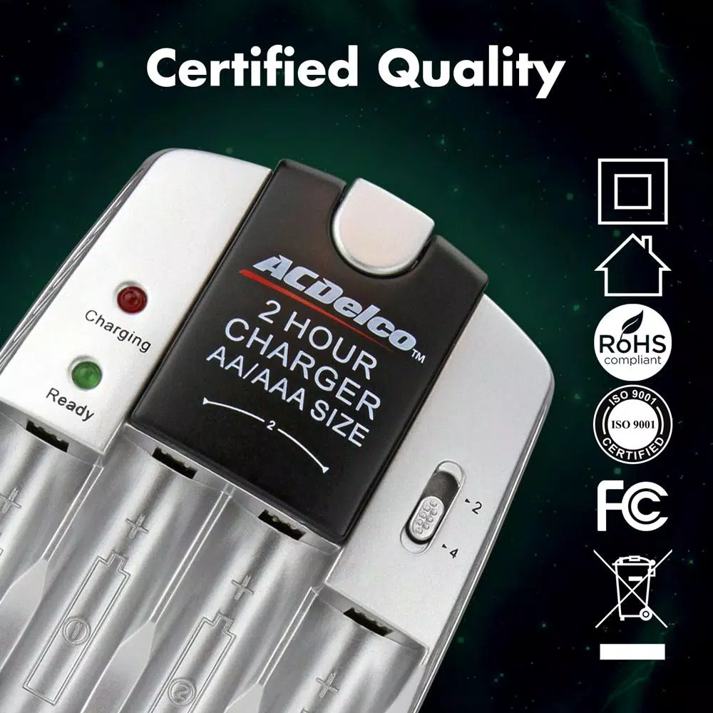 ACDelco AA/AAA NiMH Rechargeable Fast Charger Kit with 4 AA Batteries