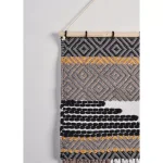 LR Home Trellis Neutral Black and Gray Geometric Fringe Wall Tapestry - Hand-Loomed Cotton Wall Hanging thumbnail 5
