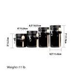 Unbranded 4-Piece Black Ceramic Canister Set with Wooden Spoons - Airtight Kitchen Storage Containers thumbnail 3