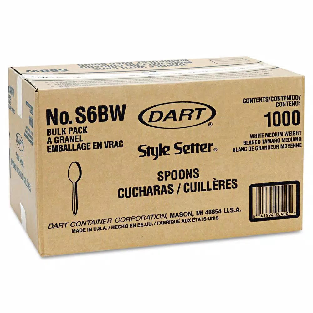DART Mediumweight White Polypropylene Teaspoons, 1000 Count Case