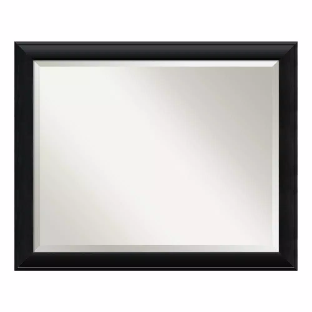 Amanti Art Nero 31.63 in. W x 25.63 in. H Black Wood Framed Beveled Edge Rectangular Bathroom Vanity Mirror