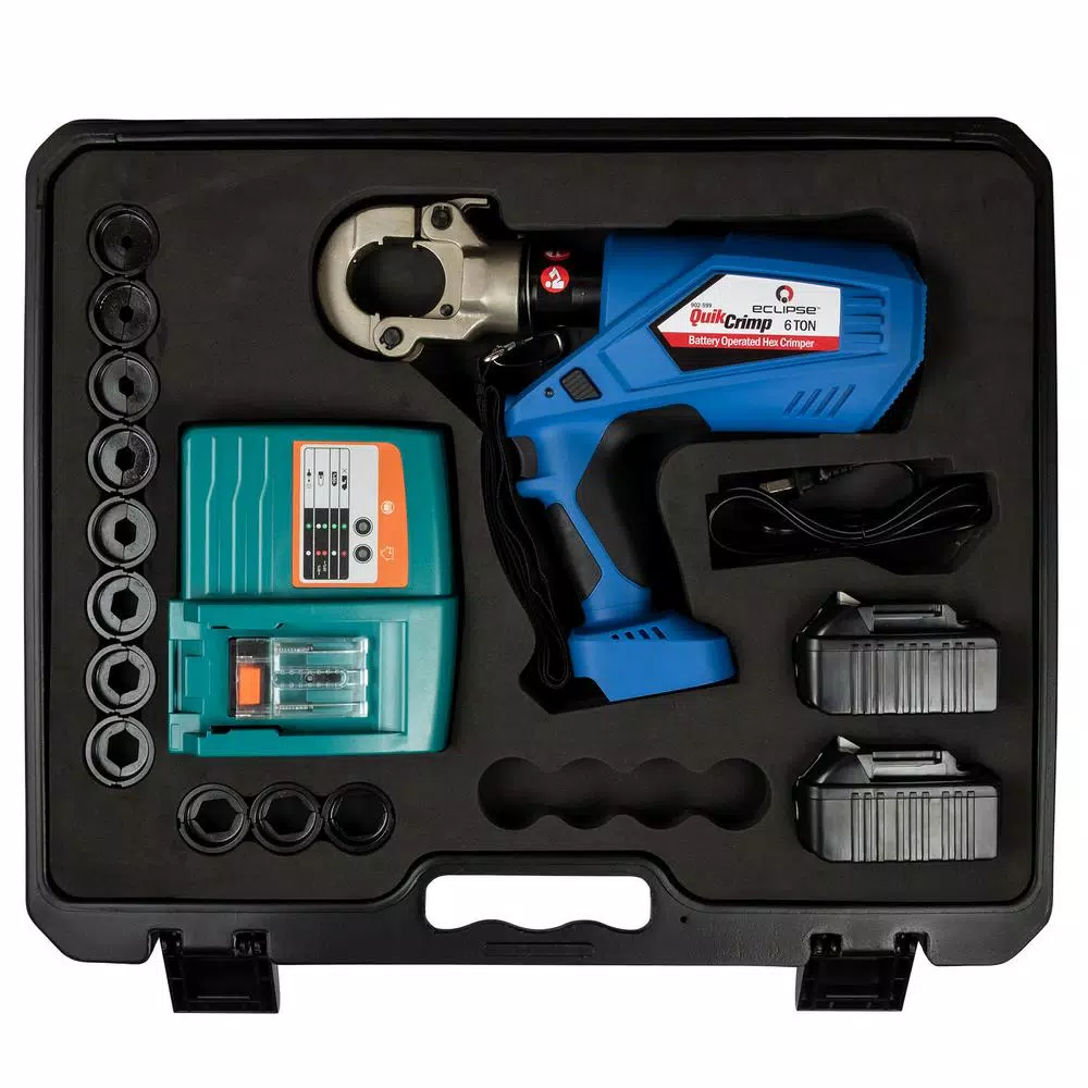Eclipse Tools QuikCrimp 6-Ton Battery Operated Hex Crimping Tool with 18V Li-ion Batteries