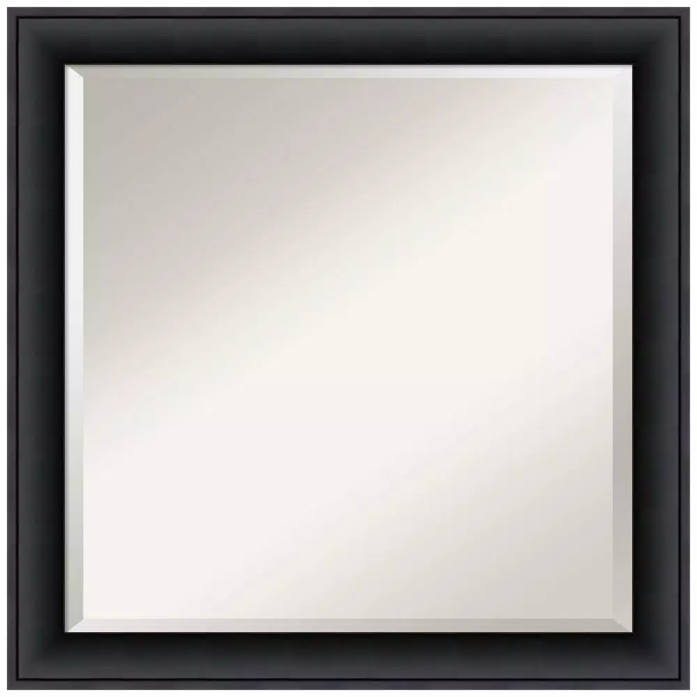 Amanti Art Nero 23 in. Square Beveled Edge Bathroom Vanity Mirror, Black Satin Wood Frame