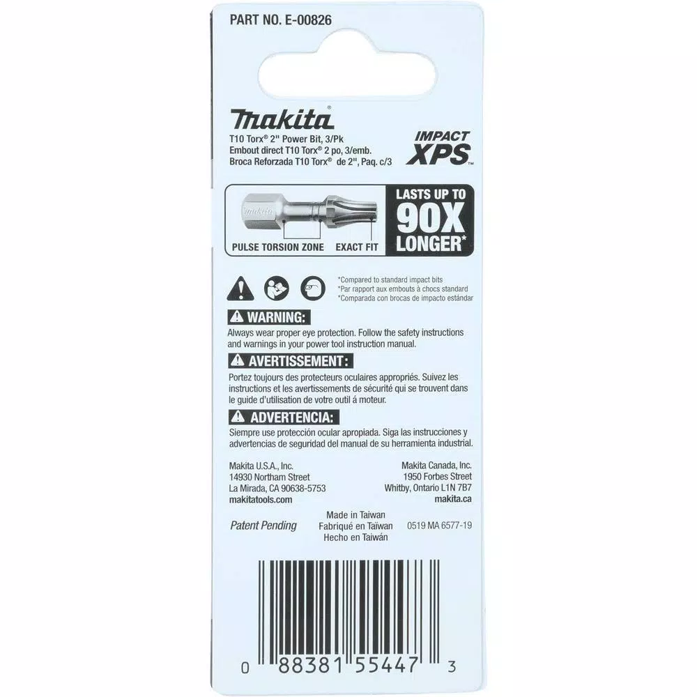 Makita ImpactXPS T10 Torx 2 in. Power Bits, 3-Pack