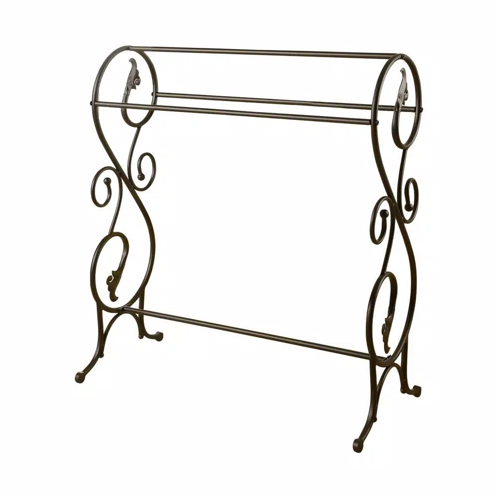 Kings Brand Furniture Antique Bronze 3-Bar Freestanding Towel Rack with Scroll Design