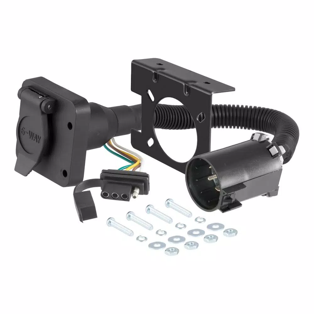 CURT Dual-Output 6-Way Round and 4-Way Flat Trailer Wiring Adapter for USCAR Connectors