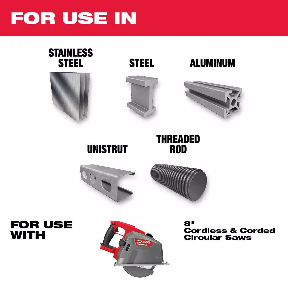 Milwaukee 8 in. 42T Carbide Metal & Stainless Steel Circular Saw Blade