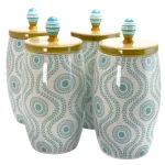 Urban Market Life On the Farm 4-Piece Durastone Kitchen Canister Set with Lids, Blue Abstract Design thumbnail 1