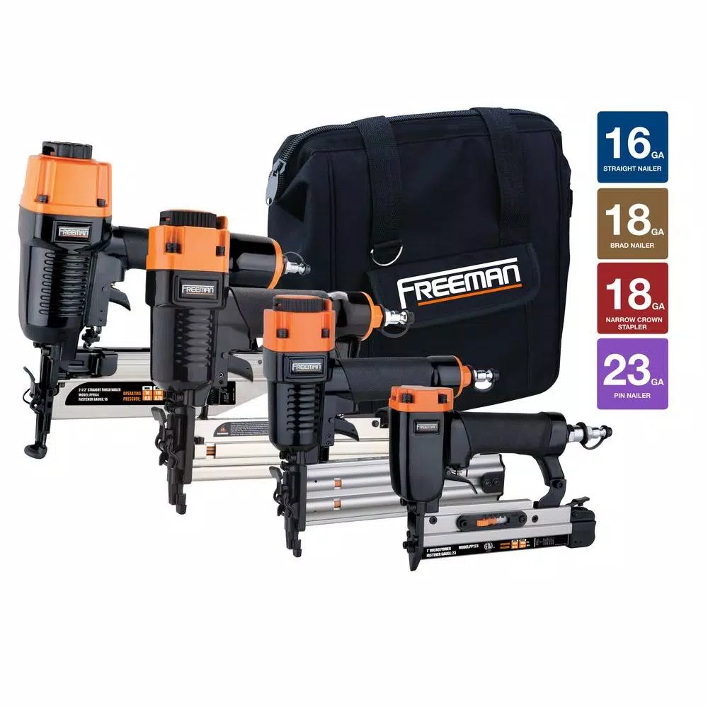 Freeman P4FNCB 4-Piece Pneumatic Finishing Nailer Combo Kit with Canvas Bag