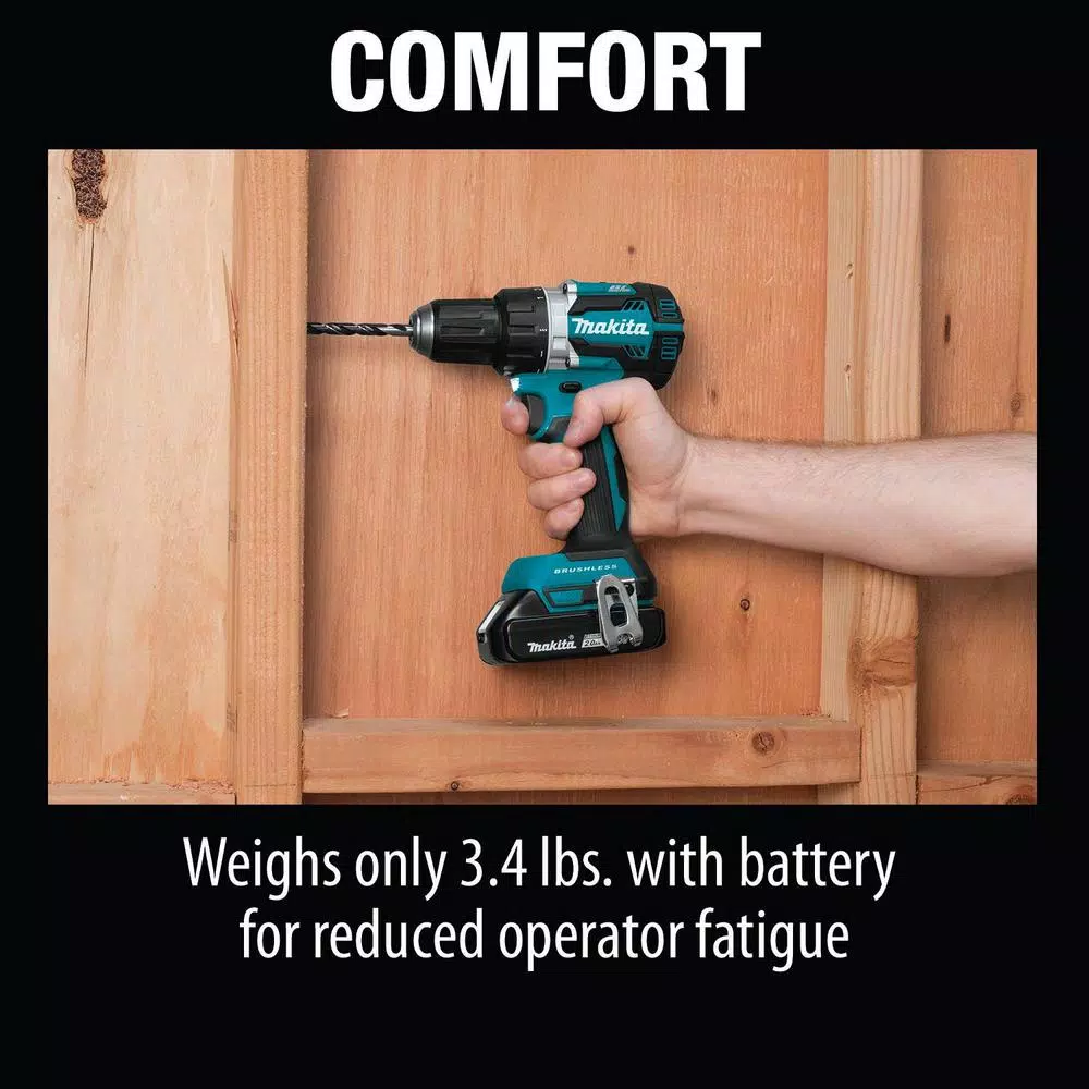 Makita 18V LXT Brushless 1/2 in. Driver-Drill Kit w/ (2) 2.0Ah Batteries, Charger & Bag