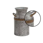 LITTON LANE 14 in. Gray Galvanized Tin Decorative Milk Can with Rust Band Handles thumbnail 3